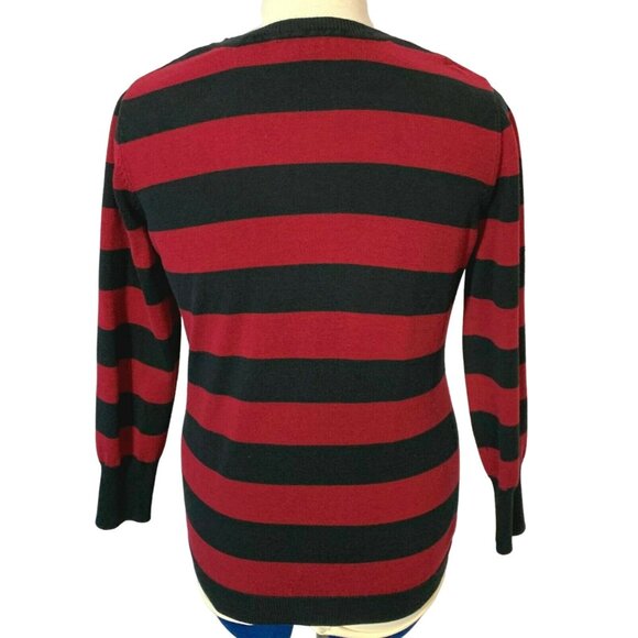 Norton McNaughton Womens Sweater Size Large Red Striped V-Neck Pullover - Picture 2 of 9